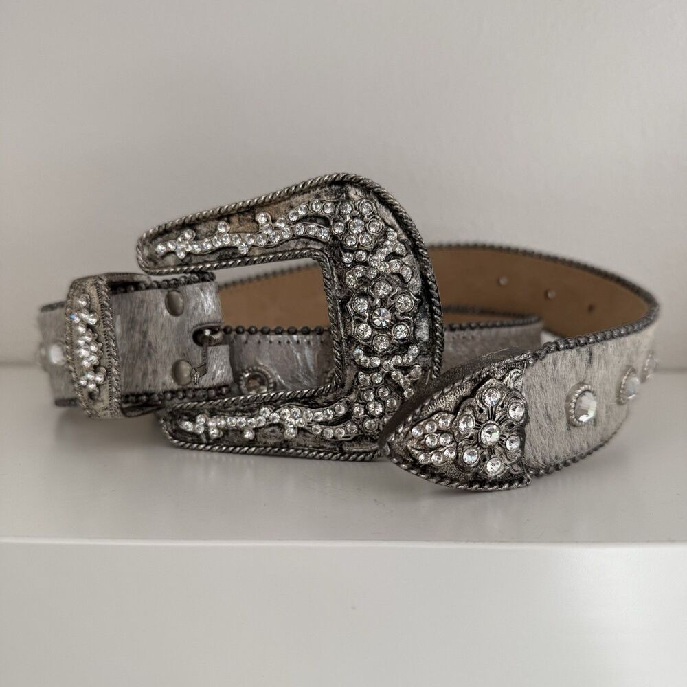 Leatherock Ladies Leopard Calf Hair & Rhinestone / Jeweled Belt Western Small 32